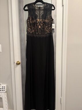 Black Lace Bodice Evening Dress